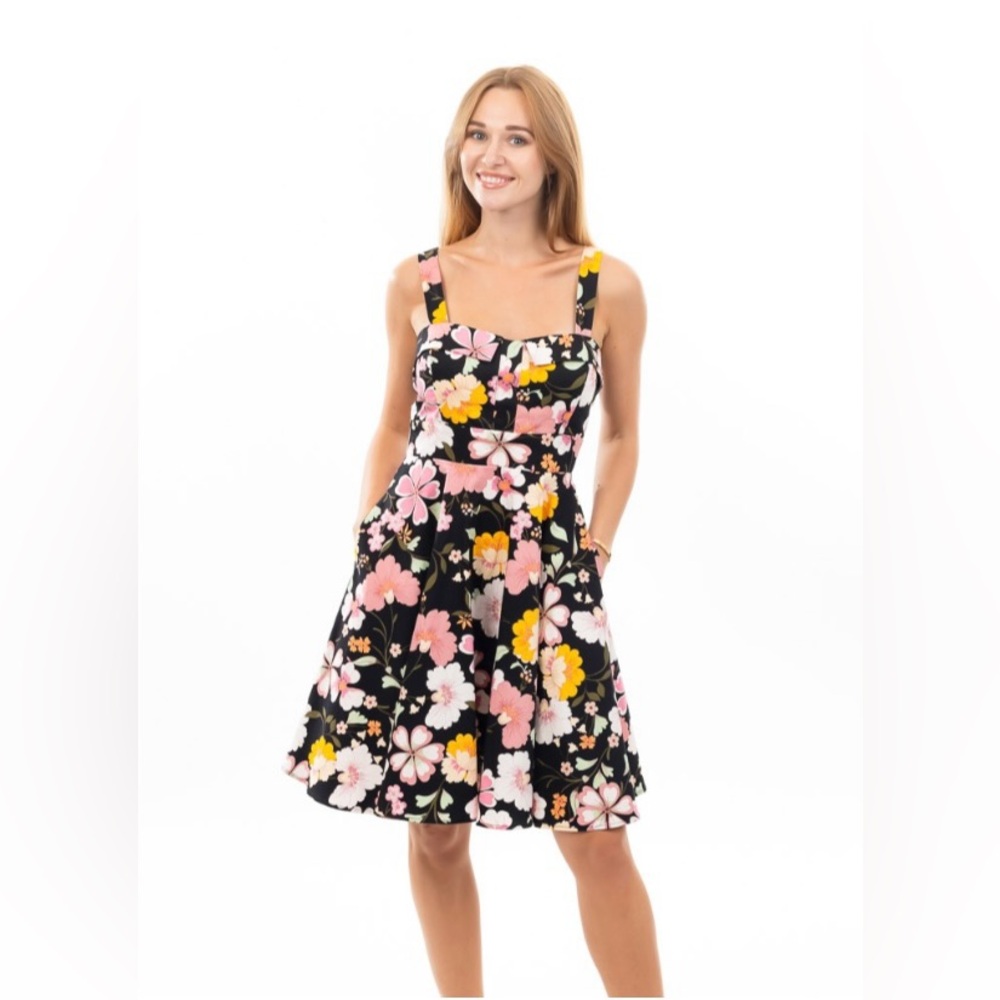 Eva Rose fit and flare fold over neck pocket floral dress